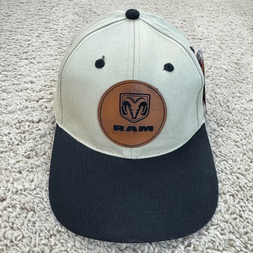 RAM‎ Truck Hat Tan Black Visor S/M Flex Otto Cap Leather Circle Logo NWT